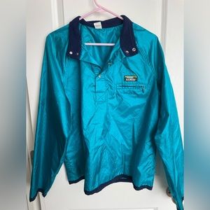 1980’s Men LL Bean Vintage 100% Nylon Teal quarter button jacket  fleece collar